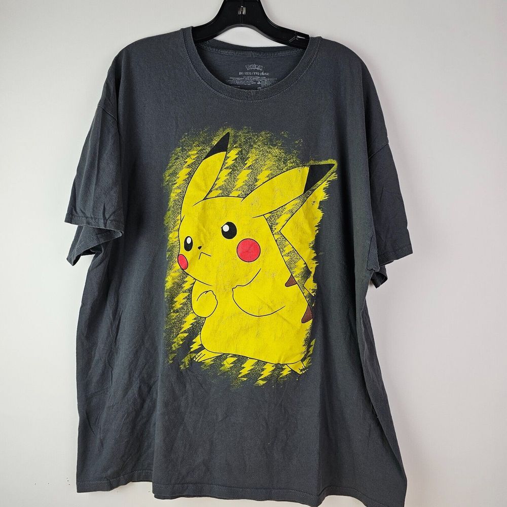 Pokemon Mens T-Shirt Tee Gray Short Sleeve Casual Size 2XL 2X Gamer Pikachu Logo